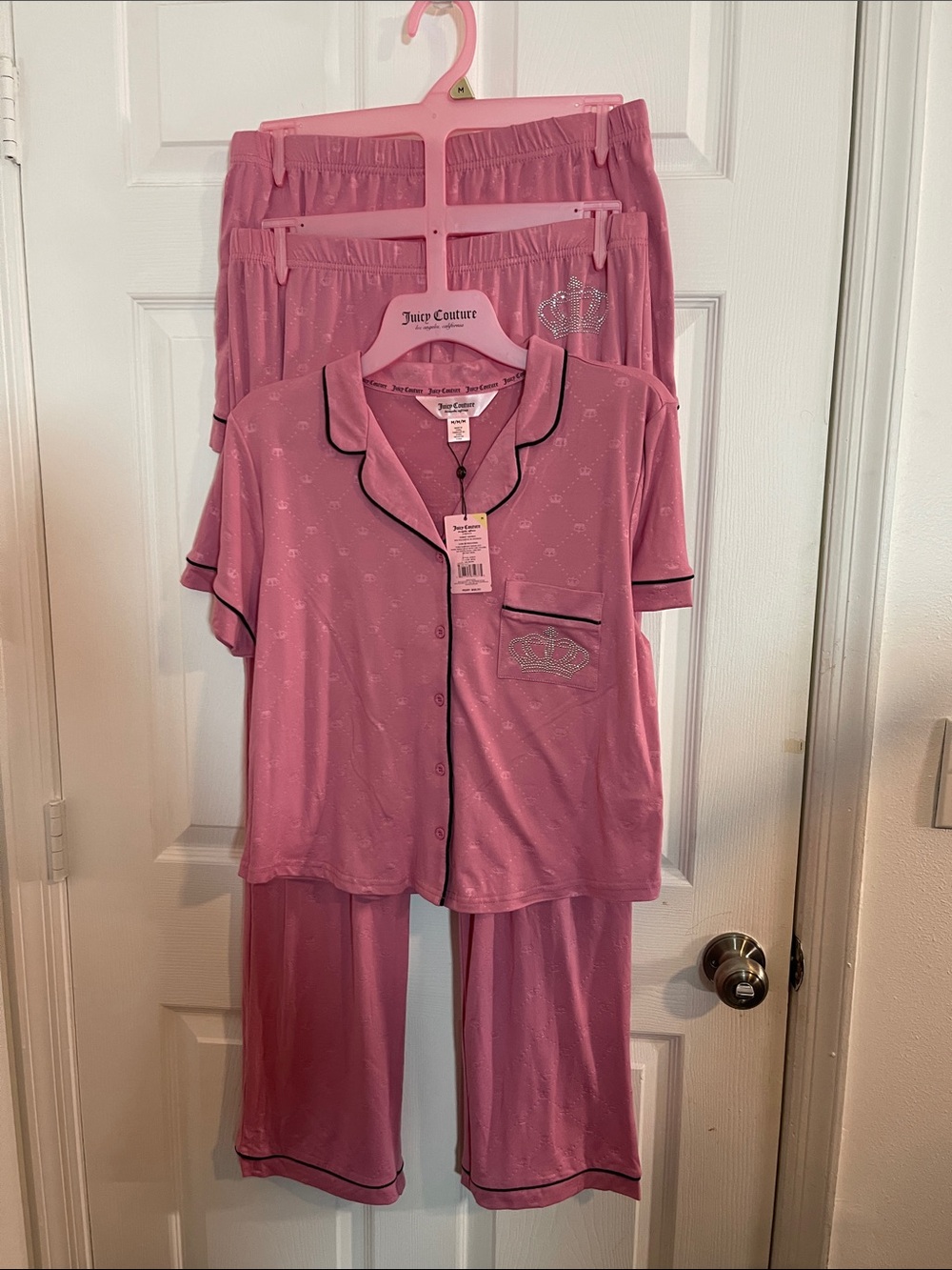 Juicy Couture Pink Short-Sleeve Pajama Set with Black Piping